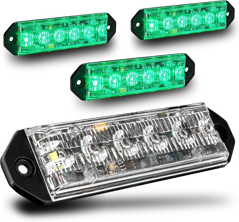LAMPHUS 4pc PlanarFlash 6W Green LED Surface Mount Police Grill Strobe Warning Lights [Sync-able Mode] 12V Ultra Slim Flat Grille Flashing Emergency Fire Light for EMS Rescue Service Vehicle Car - Image 1