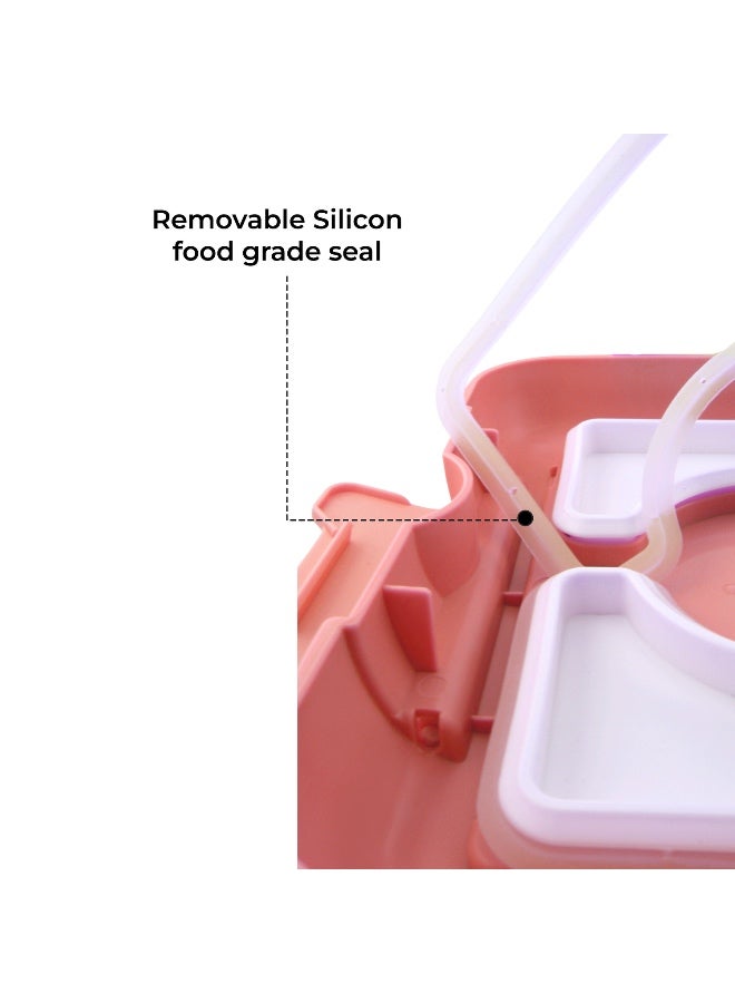 BrainGiggles Unicorn Bento Lunch Box -Leakproof, BPA-Free, Airtight Tiffin with Spoon & Fork- 4 Compartments Bento Box For Kids with Handle (Pink) - Image 4