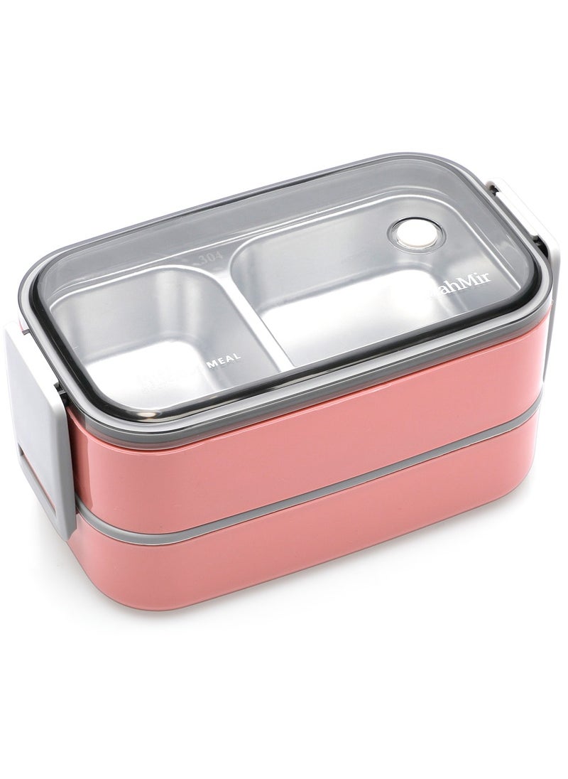 MahMir Stainless Steel Lunch Box  Insulated Bento Box Multifunctional Containers Lunch Box Containers with 2 Compartments and Tableware 304 stainless steel 2 compartments lunch box by MahMir Bubblegum Pink  - Image 1