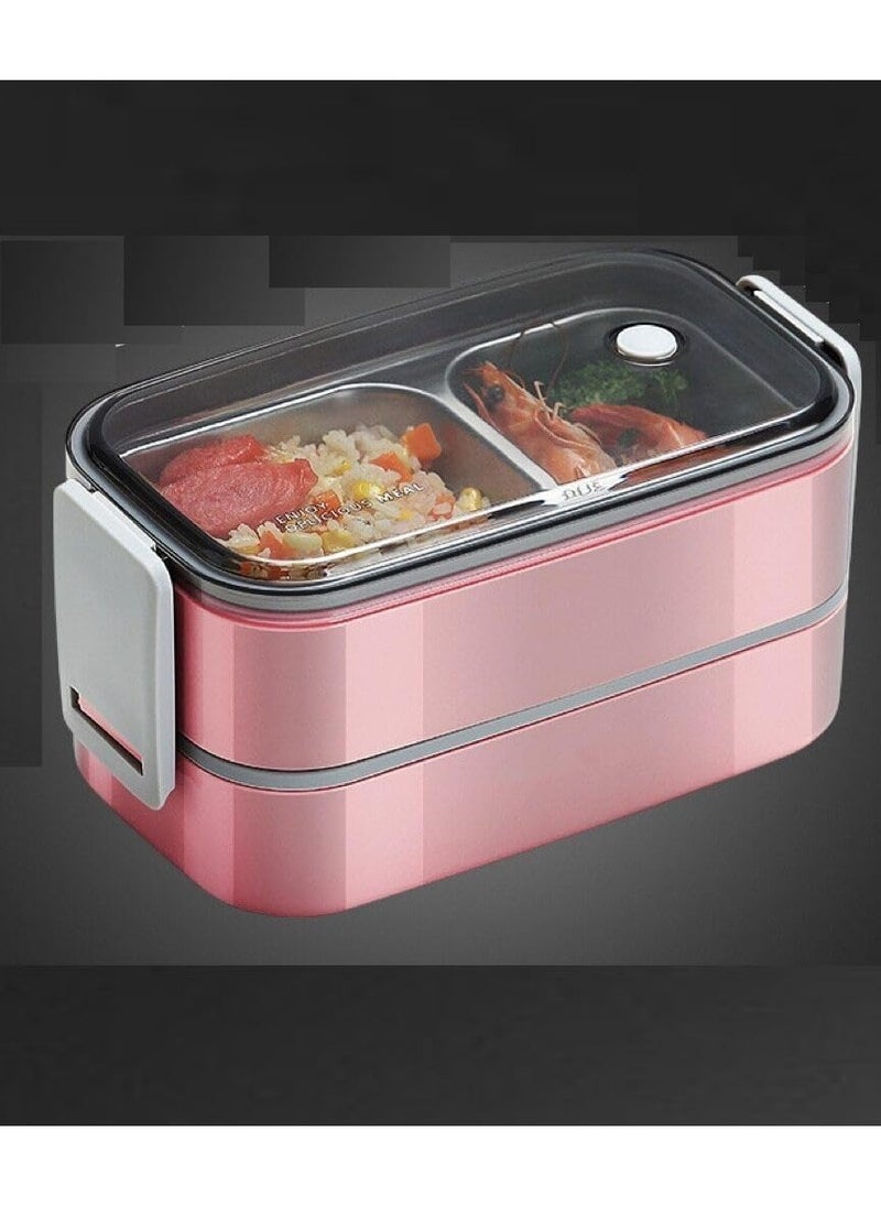 MahMir Stainless Steel Lunch Box  Insulated Bento Box Multifunctional Containers Lunch Box Containers with 2 Compartments and Tableware 304 stainless steel 2 compartments lunch box by MahMir Bubblegum Pink  - Image 4