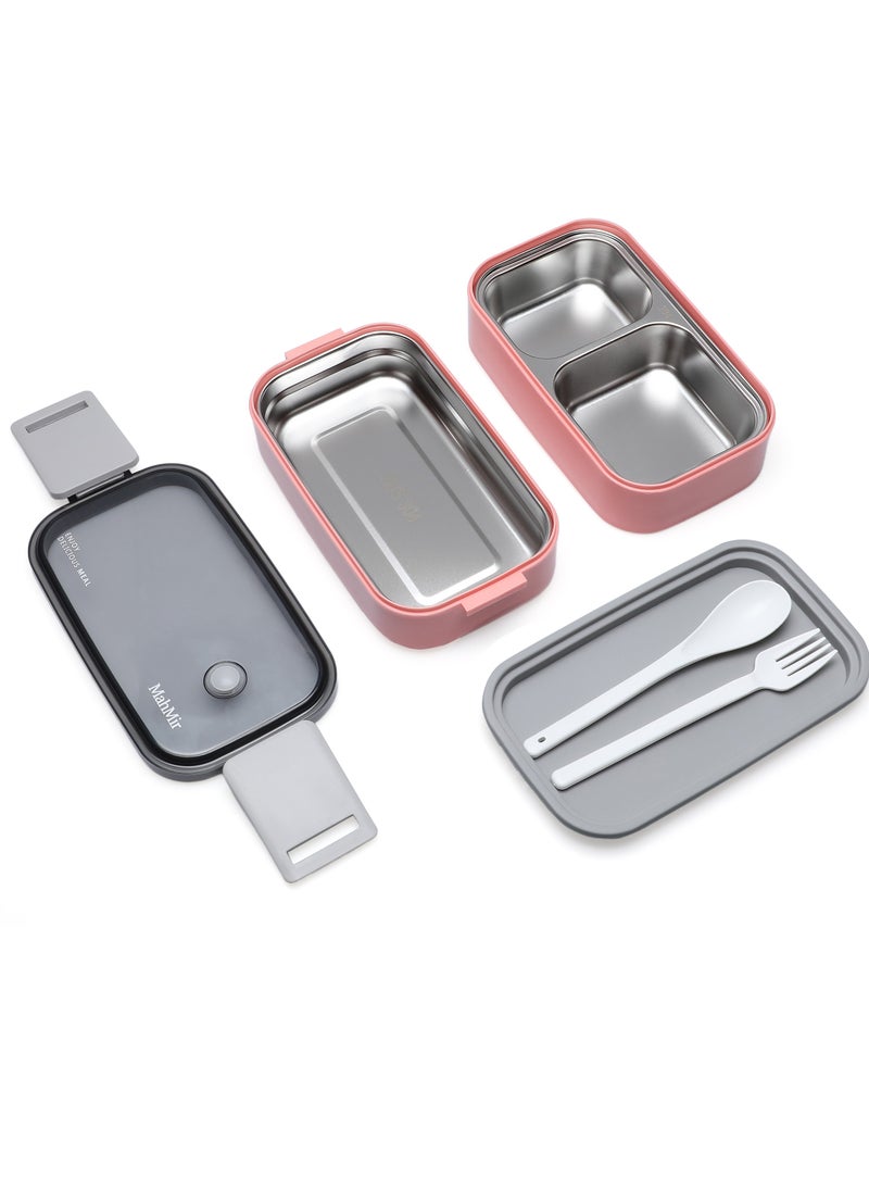 MahMir Stainless Steel Lunch Box  Insulated Bento Box Multifunctional Containers Lunch Box Containers with 2 Compartments and Tableware 304 stainless steel 2 compartments lunch box by MahMir Bubblegum Pink  - Image 2