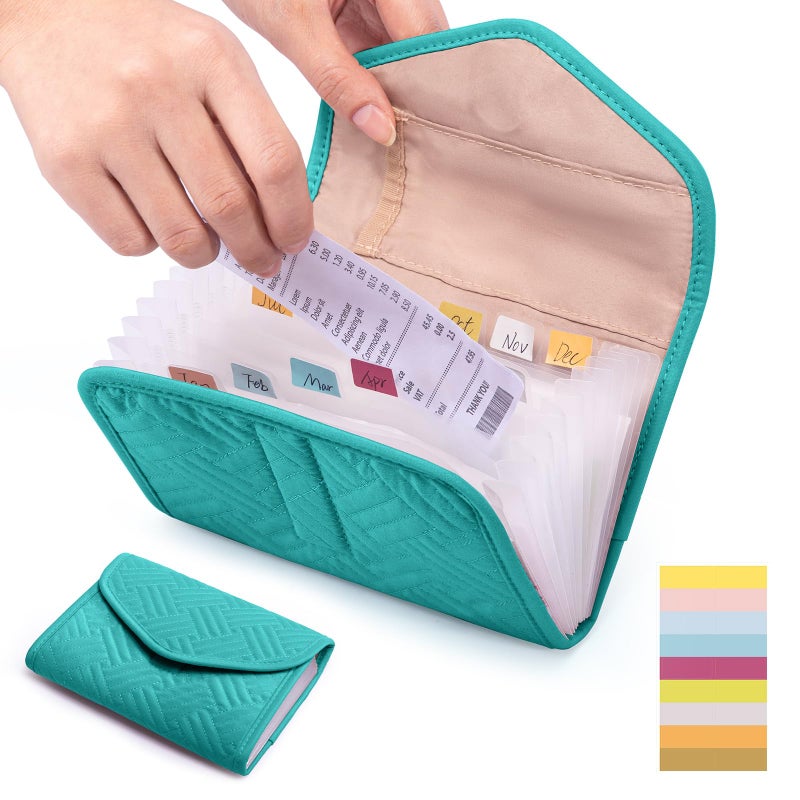 FRECOLSH Fabric Receipt Organizer 7X5 - Receipt Holder 12 Pockets - Money Organizer - Elegant Receipt Holder - Coupon Holder - Cash Organizer - Envelope Organizer - Small Accordion File Organizer - Image 1