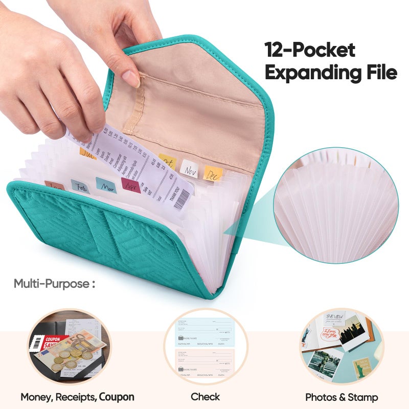 FRECOLSH Fabric Receipt Organizer 7X5 - Receipt Holder 12 Pockets - Money Organizer - Elegant Receipt Holder - Coupon Holder - Cash Organizer - Envelope Organizer - Small Accordion File Organizer - Image 3