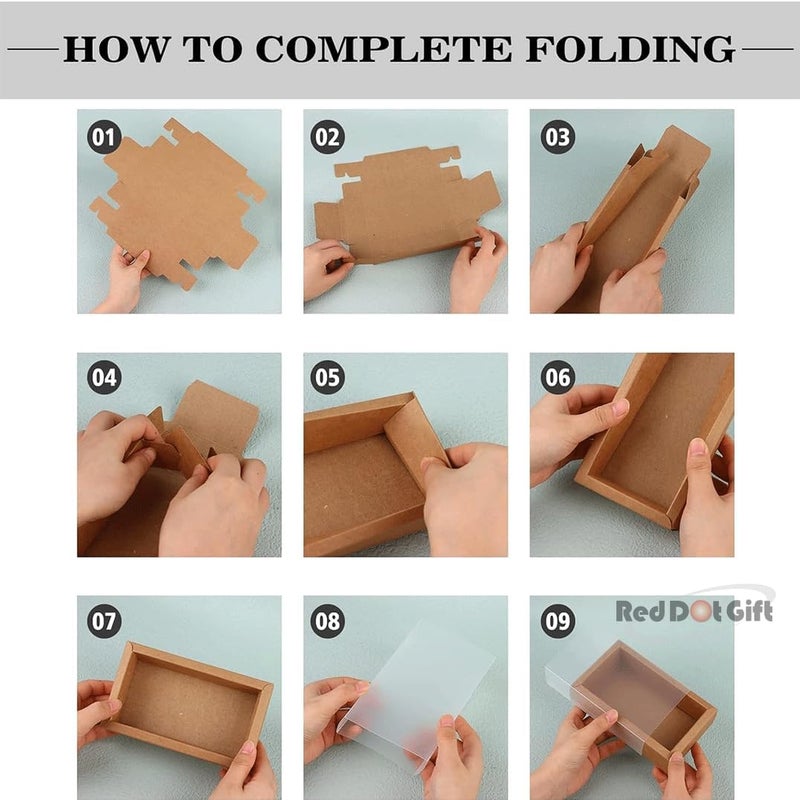 Red Dot Gift صندوق هدايا ريد دوت 20 قطعة DIY مستطيل من ورق الكرافت مع غطاء شفاف - 8.3 x 8.3 x 3 سم - Image 5