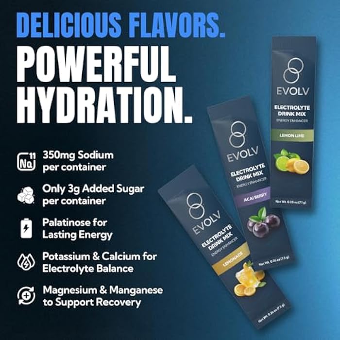 EVOLV Electrolytes Powder Packets – Electrolyte Packets with Palatinose, Instant Hydration Drink for Recovery, Non-GMO – Hydration Sticks for On-The-Go Use (Pack of 20) - Image 2