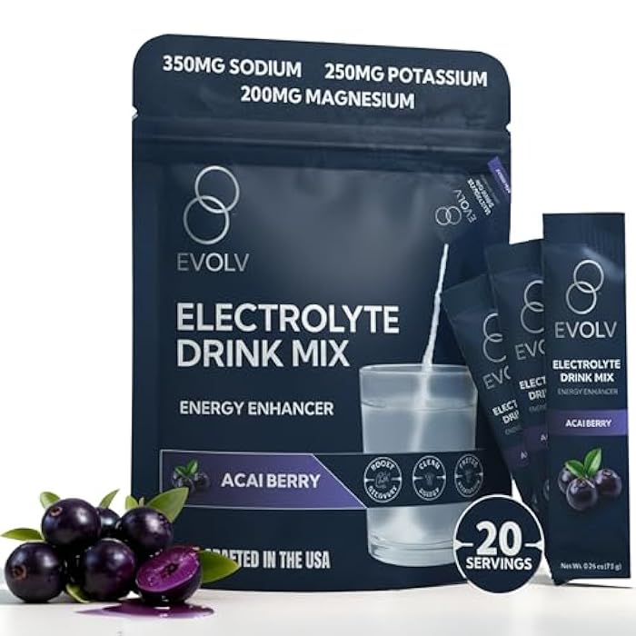 EVOLV Electrolytes Powder Packets – Electrolyte Packets with Palatinose, Instant Hydration Drink for Recovery, Non-GMO – Hydration Sticks for On-The-Go Use (Pack of 20) - Image 1