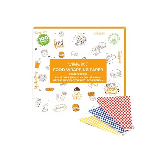 WRAP n PAK Food Wrapping Paper Sheets | Delhi Sheets | 100 Sheets | Food Grade | Oil Resistant & Non Soggy | Roti Chapati Burger Pizza Sandwich Paper | Parchment Paper (Chequered, 11×12 inch) - Image 1