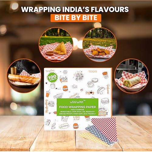 WRAP n PAK Food Wrapping Paper Sheets | Delhi Sheets | 100 Sheets | Food Grade | Oil Resistant & Non Soggy | Roti Chapati Burger Pizza Sandwich Paper | Parchment Paper (Chequered, 11×12 inch) - Image 5