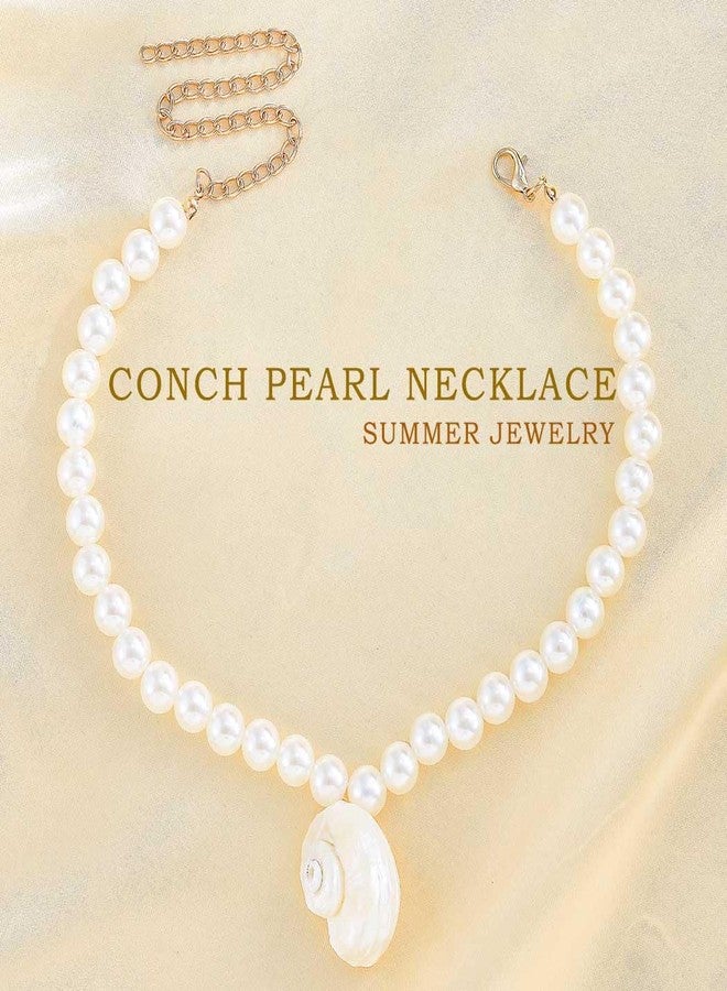 فديزاينر قلادة صدفية من تصميم Fdesigner للنساء، قلادة صدفية بيضاء مع لؤلؤة بوهيمية، مجوهرات شاطئ صيفية على شكل محارة (محارة) - Image 5