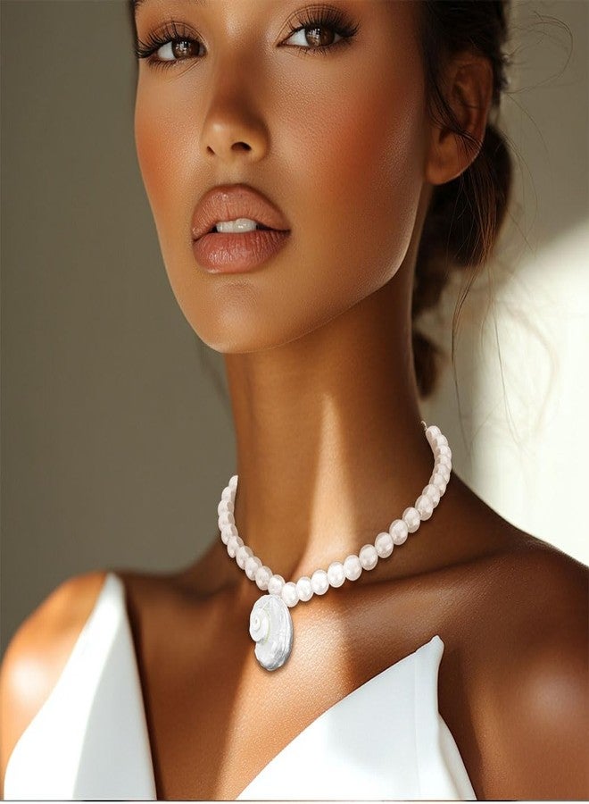 فديزاينر قلادة صدفية من تصميم Fdesigner للنساء، قلادة صدفية بيضاء مع لؤلؤة بوهيمية، مجوهرات شاطئ صيفية على شكل محارة (محارة) - Image 3