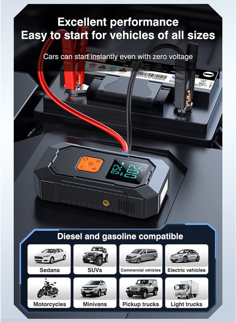 Digisand Jump Starter with Air Compressor, 3000A 12V Car Battery Jumper Starter Portable (6.0 Gas/3.0L Diesel) with 150PSI Cordless Auto-Shutoff Tire Inflator With Smart Jumper and LED Torch for Cars, Pickup Trucks, Bicycles and Get a Free Car Interior Light for Gift. - Image 4