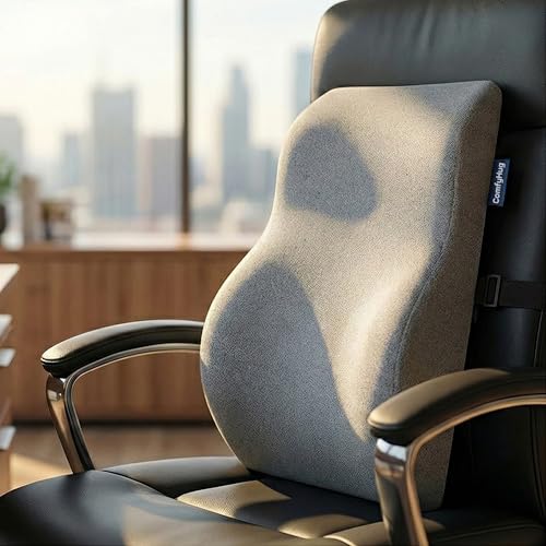 ComfyHug Lumbar Support Pillow for Office Chair & Car Seat – Orthopedic Memory Foam Back Cushion for Posture & Back Pain Relief | Ergonomic Backrest for Long Sitting (Grey) - Image 3