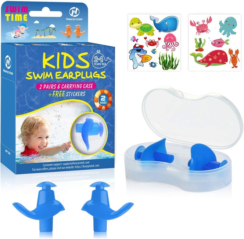 Hearprotek 2 Pairs Swimming Ear Plugs for Kids, Soft Reusable Water earplugs for Kids Swimming Bathing and Other Water Sports - Image 1