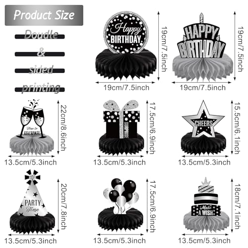 Pajean 8 Pieces Sliver and Black Birthday Party Honeycomb Centerpieces Sliver Black Table Centerpieces Decorations Table Centerpiece Sign for Kids Adults Party Supplies - Image 5