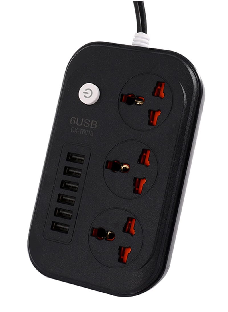 TYCOM Tycom Power Strip Surge Protector with USB- Extension Cord Flat Plug with Widely 3 AC Outlet and 6 USB, Small Desktop Station with 6 ft Power Cord, Compact Socket 6403 Black  - Image 4