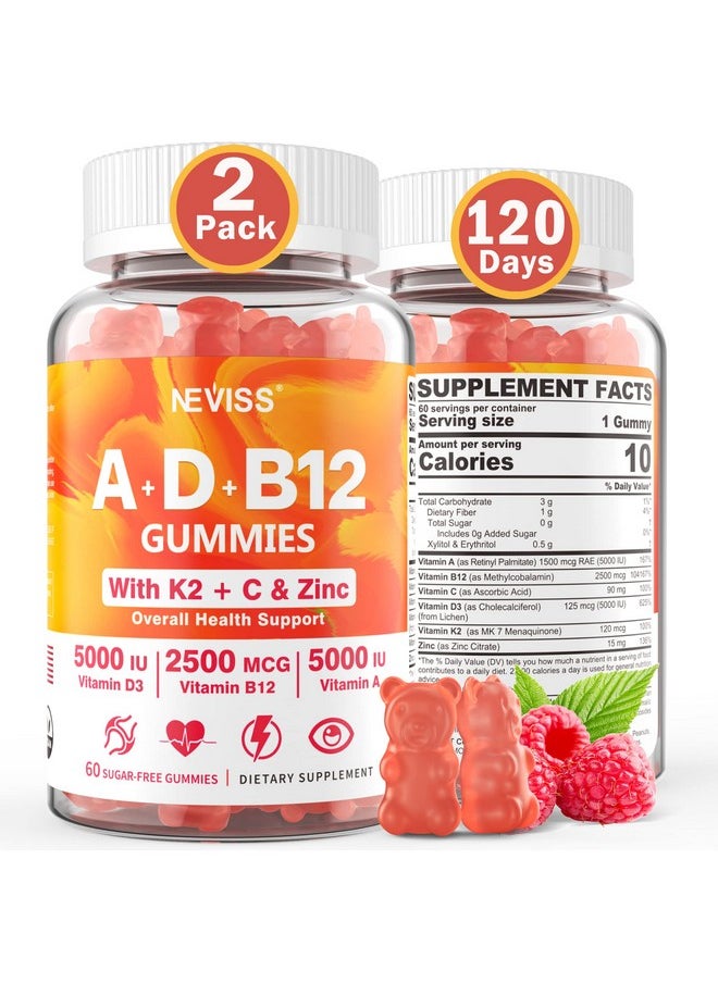 NEVISS - Sugarfree Vitamin Adk + B12 Gummies For Adults 120 Days Supply ; A D3 5000 Iu B12 2500Mcg Vitamin A Supplement Retinol Vegan Vitamin D3 K2 + C & Zinc For Eye Bone Heart Energy Mood Immune - Image 1