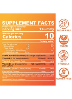 NEVISS Sugarfree Vitamin Adk + B12 Gummies For Adults 120 Days Supply ; A D3 5000 Iu B12 2500Mcg Vitamin A Supplement Retinol Vegan Vitamin D3 K2 + C & Zinc For Eye Bone Heart Energy Mood Immune  - Image 3