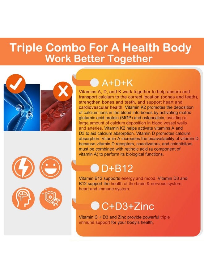 NEVISS - Sugarfree Vitamin Adk + B12 Gummies For Adults 120 Days Supply ; A D3 5000 Iu B12 2500Mcg Vitamin A Supplement Retinol Vegan Vitamin D3 K2 + C & Zinc For Eye Bone Heart Energy Mood Immune - Image 1