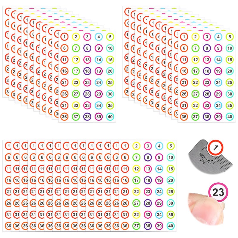Clabby 2000 Pcs 50 Sheets Small Number Stickers 140 Round Numbers Labels Dot 0 4 Inches SelfAdhesive Stickers Colorful Border Round Labels for Classroom Office Storage Boxes Organizing Inventory