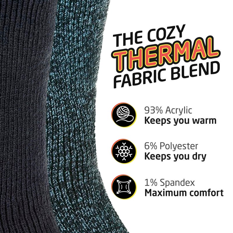 HOT FEET Thermal Socks for Men, Extreme Cold Weather, 2/4 Pack Thick Warm Socks for Men, Winter Insulated Socks, Size 6-12.5, 2 Pack, Solid Denim Heather/Dark Navy - Image 2