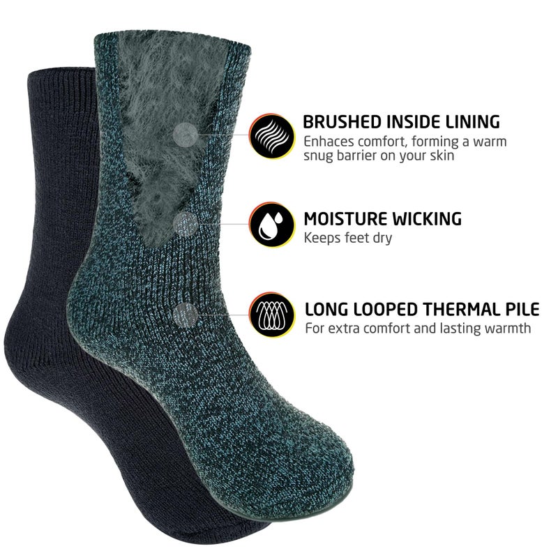 HOT FEET Thermal Socks for Men, Extreme Cold Weather, 2/4 Pack Thick Warm Socks for Men, Winter Insulated Socks, Size 6-12.5, 2 Pack, Solid Denim Heather/Dark Navy - Image 3