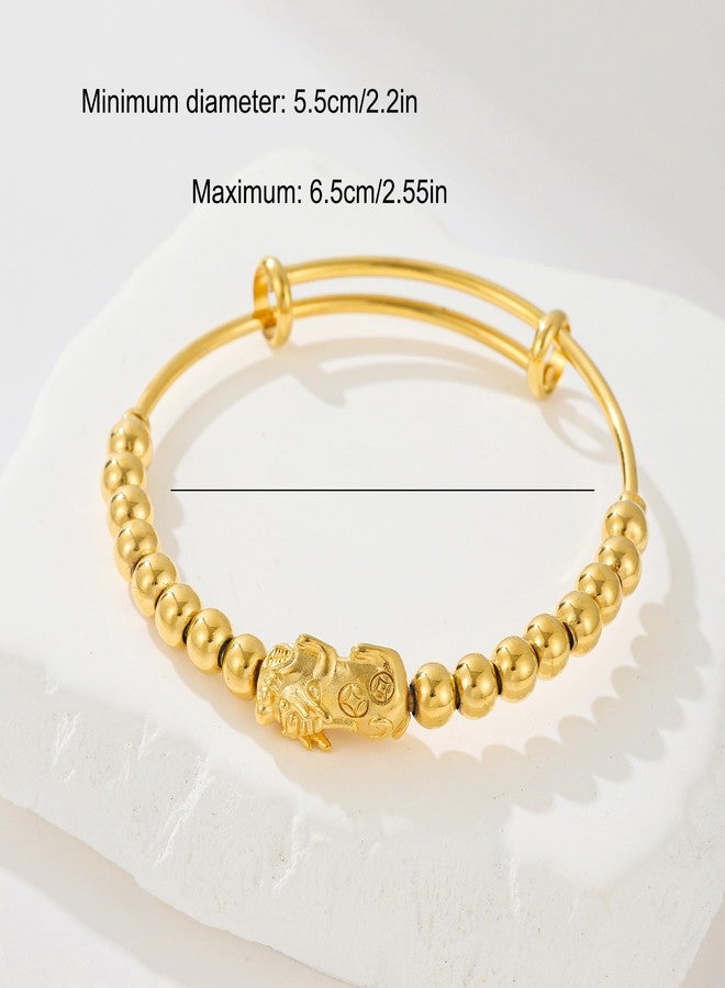 Ethlyn Claissic Jewelry Gold Plated Adjustable Beads Pixiu Bangle Bracelet Daily Versatile Accessory - Image 5