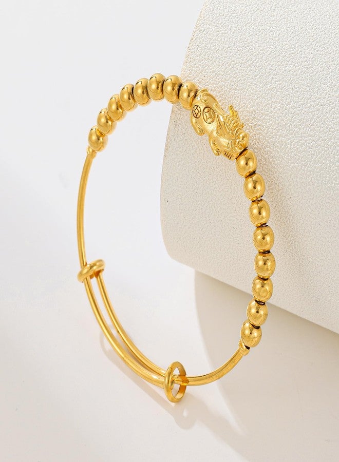 Ethlyn Claissic Jewelry Gold Plated Adjustable Beads Pixiu Bangle Bracelet Daily Versatile Accessory - Image 4