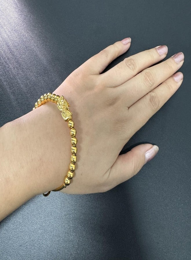 Ethlyn Claissic Jewelry Gold Plated Adjustable Beads Pixiu Bangle Bracelet Daily Versatile Accessory - Image 2
