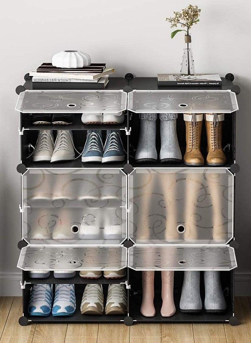 6 Cube 12 Sells Plastic Shoe Storage Organizer Units, Stackable Shoe Organizing Rack, Closed Shoe Organizer Boxes Bins with Doors, Space Saving Shoe Storage Cabinet - Image 1