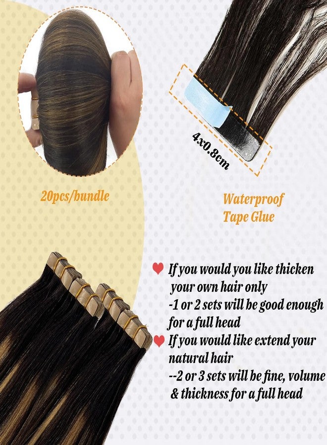 Smavida Highlight Blonde Yaki Straight Tape in Hair Extensions Human Hair for Women, 24inch Ombre Black to Honey Blonde Tape in Human Hair Extensions Invisible - Image 5