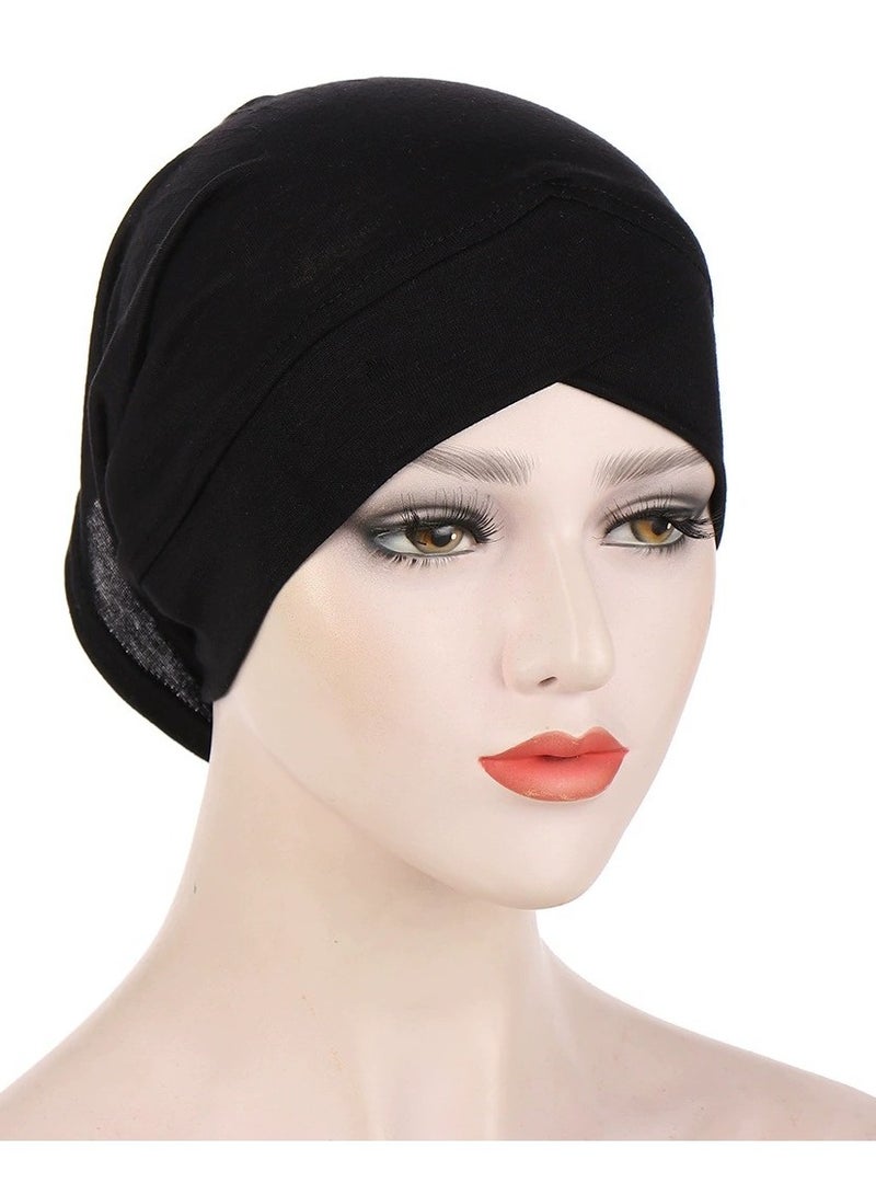 Muslim Inner Hijab Caps, Full Coverage Undercap, Breathable Stretchy Bonnet, 3 Pack,Black White Beige - Image 3