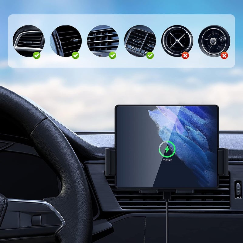 Excefore 20W Qi Wireless Car Charger Mount Holder Compatible for Samsung Galaxy Z Fold4 Fold3 Z Fold2 Fold S22 Ultra, Two Coil Support Portrait Unfold Auto Clamping Charging Car Mount with Cooling Fan Lightweight - Image 3