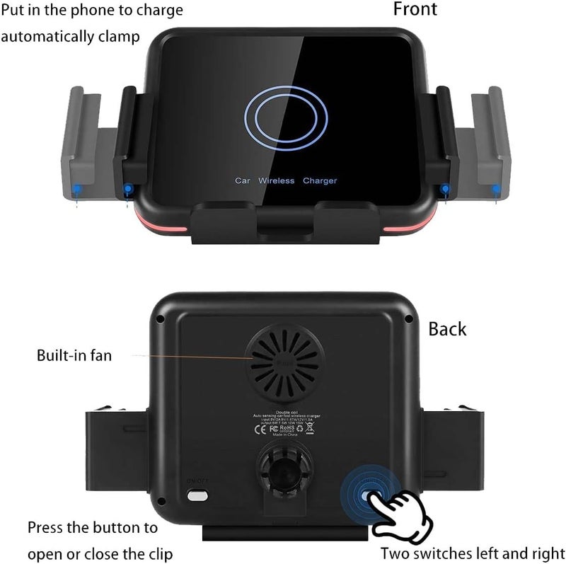 Excefore 20W Qi Wireless Car Charger Mount Holder Compatible for Samsung Galaxy Z Fold4 Fold3 Z Fold2 Fold S22 Ultra, Two Coil Support Portrait Unfold Auto Clamping Charging Car Mount with Cooling Fan Lightweight - Image 4