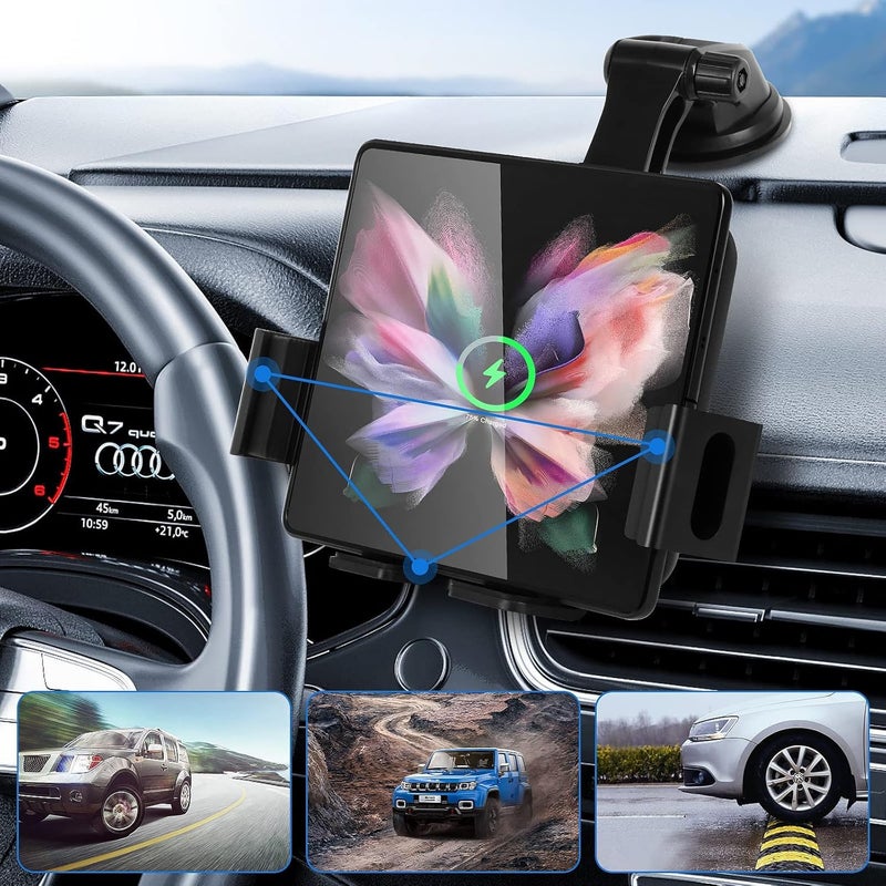 Excefore 20W Qi Wireless Car Charger Mount Holder Compatible for Samsung Galaxy Z Fold4 Fold3 Z Fold2 Fold S22 Ultra, Two Coil Support Portrait Unfold Auto Clamping Charging Car Mount with Cooling Fan Lightweight - Image 5