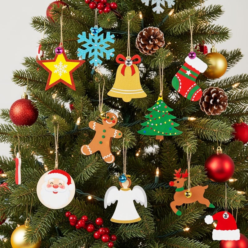 3 اوترس 3 ثعالب 133 قطعة مجموعة زخارف عيد الميلاد الخشبية غير المنتهية، شرائح خشبية للزينة لعيد الميلاد وصنع الحرف اليدوية DIY، عدة تزيين زخارف عيد الميلاد - Image 2