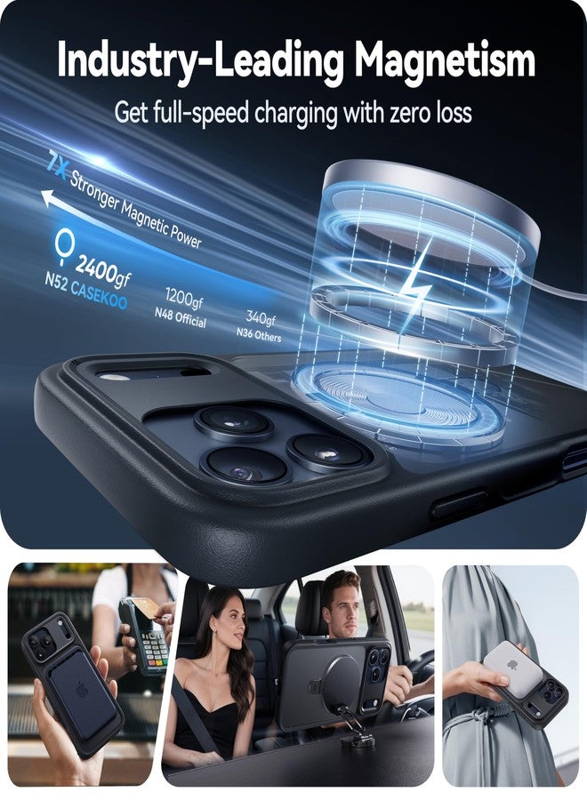 CASEKOO Ultra-Magnetic Stand for iPhone 17 Pro Case [Military Drop Protection] [Compatible with MagSafe] Shockproof Translucent Matte Slim Ring Holder Case for iPhone 17 Pro 6.3", Black - Image 2