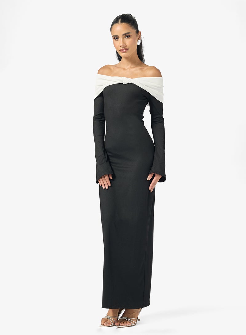 جينجر فستان ضيق بلون واحد بدون أكتاف - Image 4