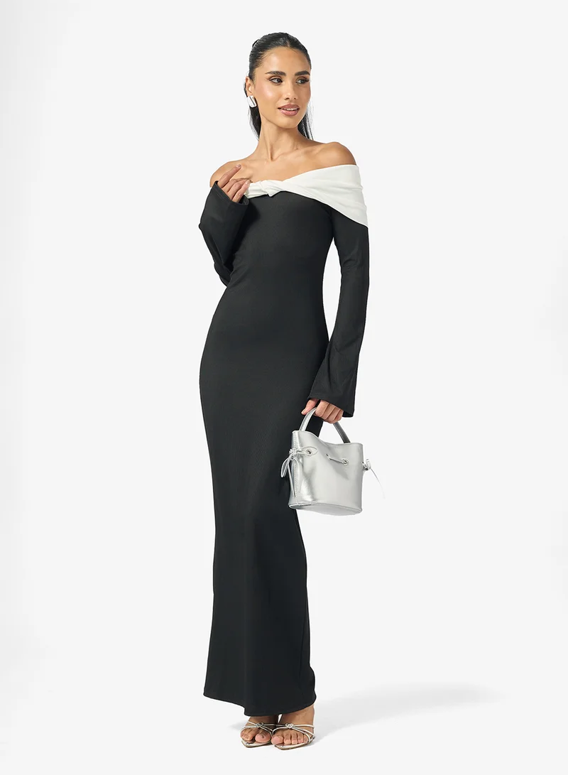 Ginger Off Shoulder Monochrome Bodycon Dress