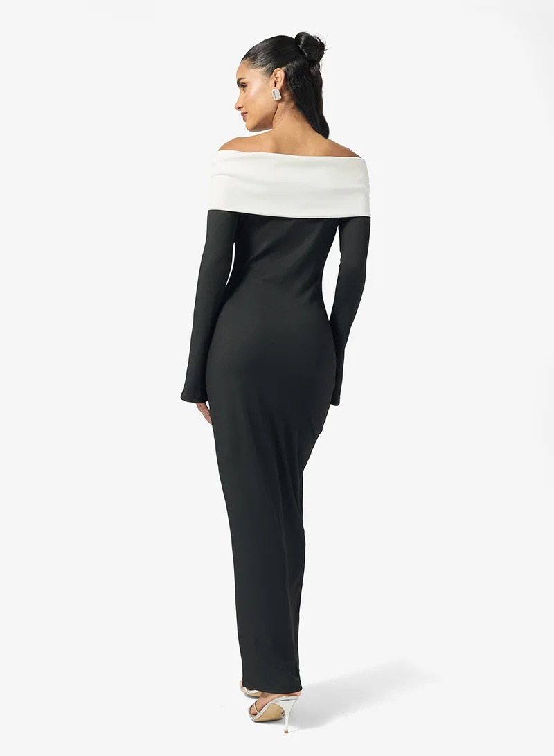 Ginger Off Shoulder Monochrome Bodycon Dress