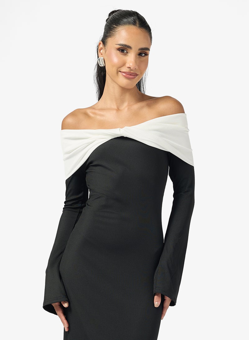 جينجر فستان ضيق بلون واحد بدون أكتاف - Image 3