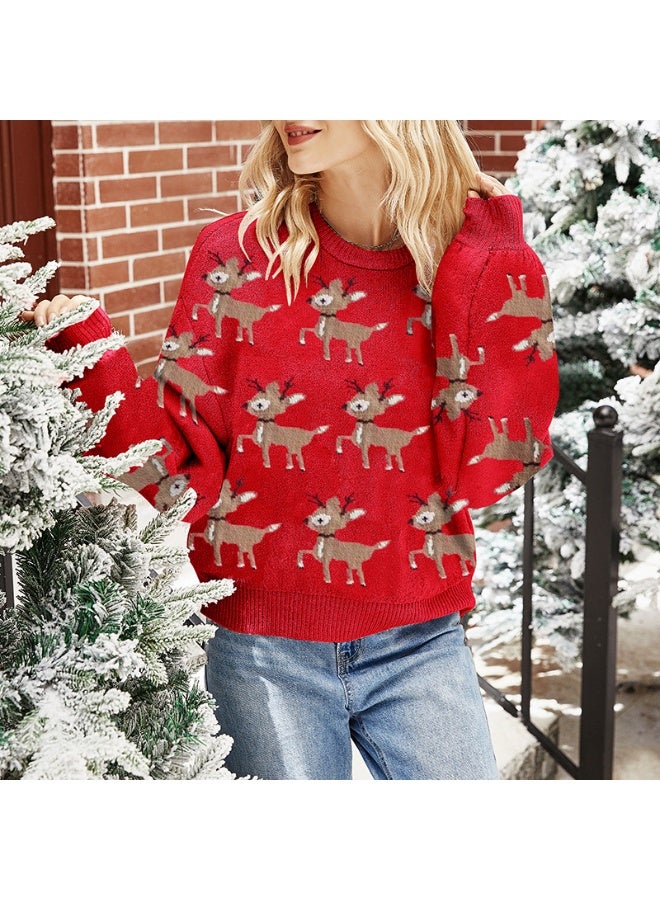NIBEMINENT Classic Women Christmas Sweater Reindeer Pattern Crew Neck Long Sleeve Pullover Knit Tops Casual Winter Fall Clothes - Image 1