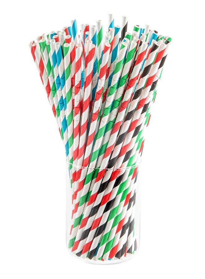 Restaurantware-Basic Nature 7.8 Inch Flexible Paper Drinking Straws, 100 Count Sturdy Bendable Papers, Multicolor Paper Colorful Drinking Straws - Striped Design, Durable, Sustainable, Unwrapped - Image 2