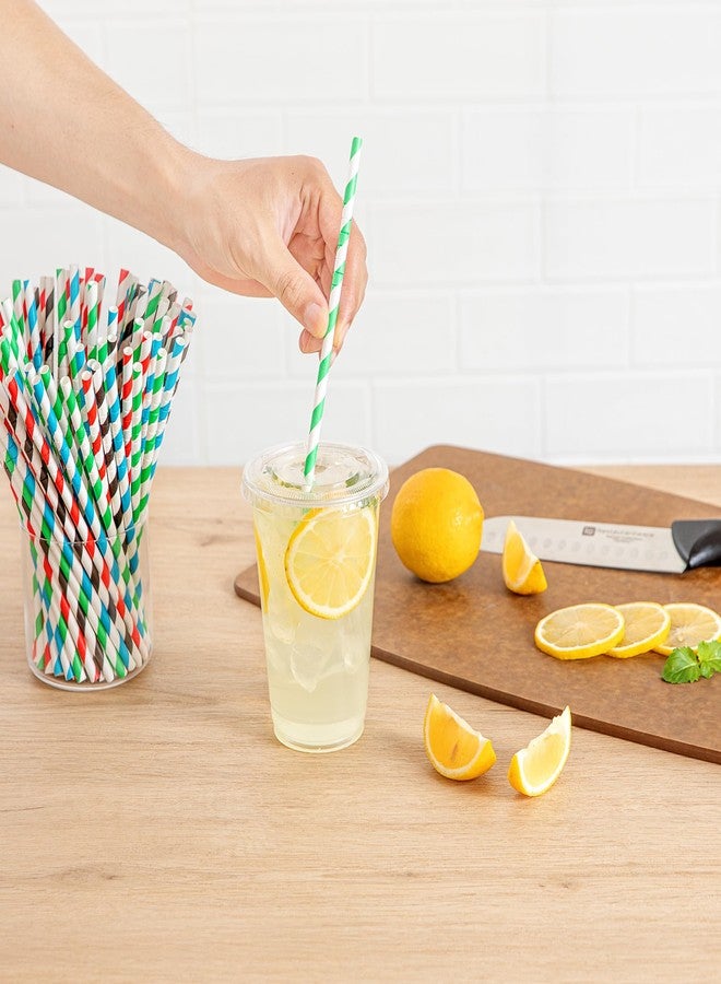 Restaurantware-Basic Nature 7.8 Inch Flexible Paper Drinking Straws, 100 Count Sturdy Bendable Papers, Multicolor Paper Colorful Drinking Straws - Striped Design, Durable, Sustainable, Unwrapped - Image 4