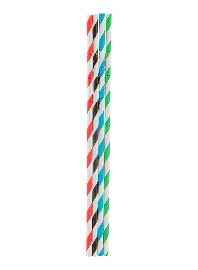 Restaurantware-Basic Nature 7.8 Inch Flexible Paper Drinking Straws, 100 Count Sturdy Bendable Papers, Multicolor Paper Colorful Drinking Straws - Striped Design, Durable, Sustainable, Unwrapped - Image 1