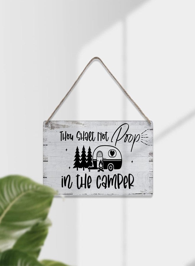 MIGUMUTU Funny Thou Shalt Not Poop in the Camper Quote Sayings Home Wall Decor Wooden Signs Rustic Farmhouse Hanging Wall Plaque Sign Camp Gift - Image 3