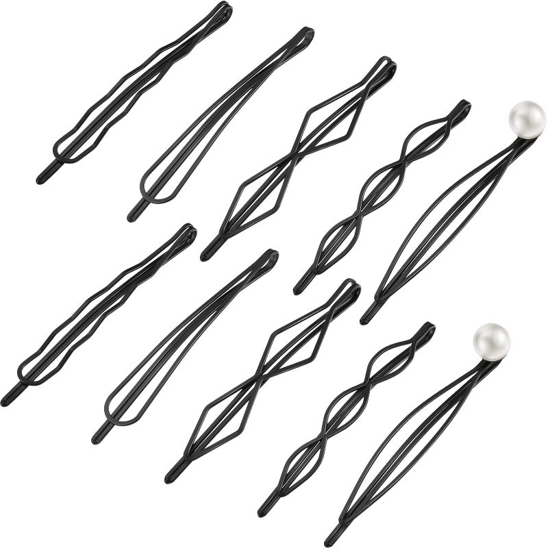 meekoo 10 Pieces Geometric Metal Hair Clips and Barrettes - Minimalist Hair Accessories for Women and Girls, Wedding, and Styling (Black) - Image 1