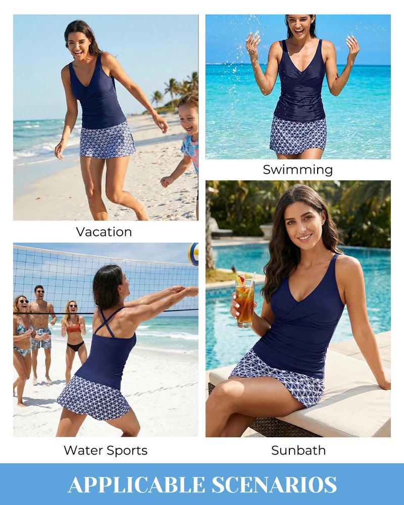 Talisea Womens Tankini Bathing Suits with Skirt Two Piece Tummy Control Swimsuits Ladies Swimwear Blue Star L - Image 2