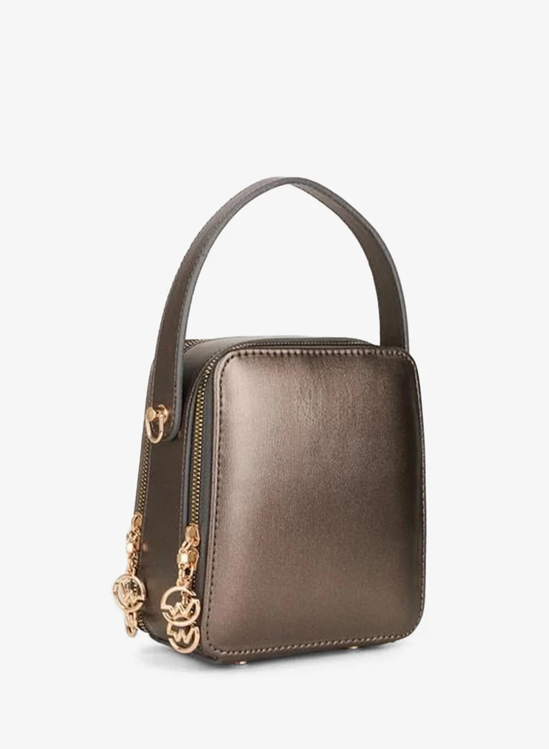 Women's Hazer Silver 3-Compartment Lined Synthetic Leather Adjustable Strap Zipper Closure Hand and Shoulder Bag.