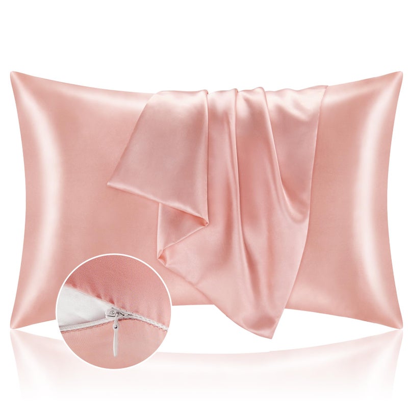 BEDELITE Satin Pillowcase with Zipper 2 Pack, Coral Pillow Cases Standard Size, Super Soft and Cooling Similar to Silk Pillow Cases, Gift for Women Men(20x26 Inches) - Image 1