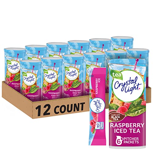 Crystal Light Raspberry Iced Tea Naturally Flavored Powdered Drink Mix 72 ct Pack 12 Canisters of 6 Pitcher Packets - Image 1